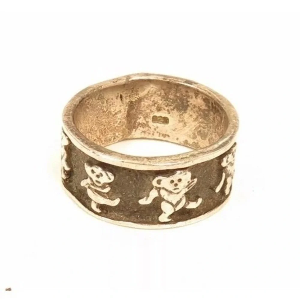 GRATEFUL DEAD DANCING BEARS 925 STERLING SILVER BAND RING OXIDIZED WIDE Sz 7.5